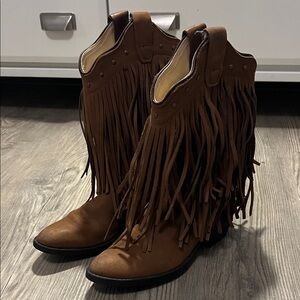 Old West Brown Fringe Ankle Booties
